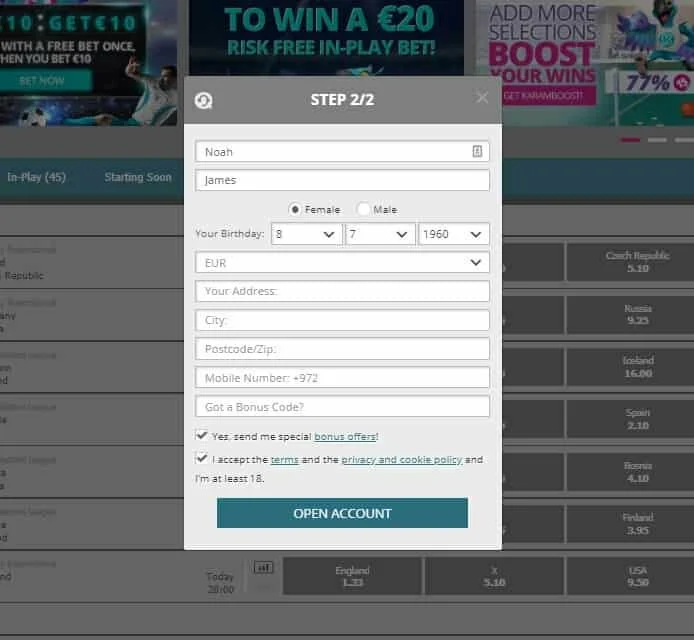 Karamba betting registration and needed information for sign up